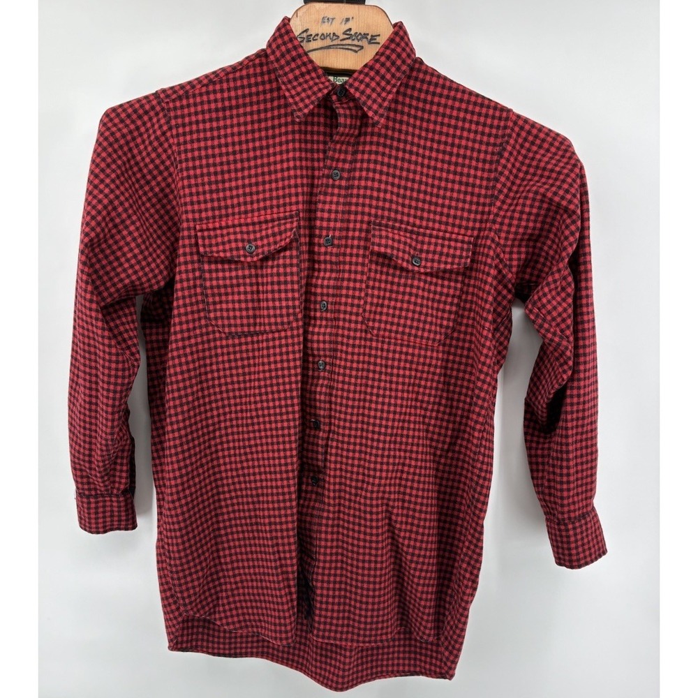 VNTG‎ 80's LL Bean Shirt Wool Red Black Large Long Flannel Buffalo Plaid US Made - Picture 2 of 7
